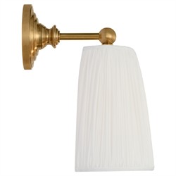 Visual Comfort Matos Traditional White Silk Pleated Antique Brass Armed Sconce|