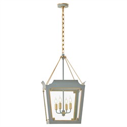 Visual Comfort Caddo Traditional Glass Shade Celadon Blue Steel Lantern|