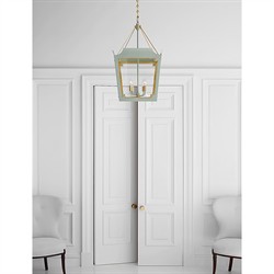 Visual Comfort Caddo Traditional Glass Shade Celadon Blue Steel Lantern|