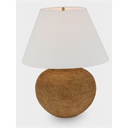 Visual Comfort Avedon Coastal Beach White Linen Shade Natural Rattan Table Lamp|