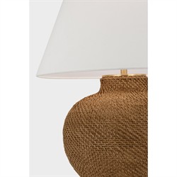 Visual Comfort Avedon Coastal Beach White Linen Shade Natural Rattan Table Lamp|