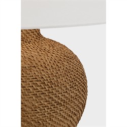 Visual Comfort Avedon Coastal Beach White Linen Shade Natural Rattan Table Lamp|