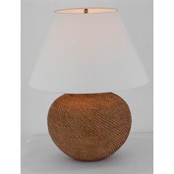Visual Comfort Avedon Coastal Beach White Linen Shade Natural Rattan Table Lamp|