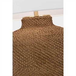 Visual Comfort Avedon Coastal Beach White Linen Shade Natural Rattan Table Lamp|