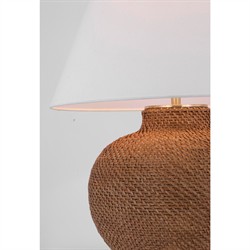 Visual Comfort Avedon Coastal Beach White Linen Shade Natural Rattan Table Lamp|