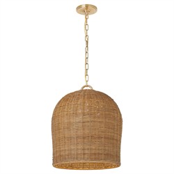 Visual Comfort Nancy Coastal Beach Natural Wicker Soft Brass Hanging Shade - 18"|
