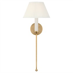 Visual Comfort Ingela White Silk Pleated Antique Brass Single Armed Sconce|