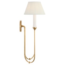 Visual Comfort Ingela White Silk Pleated Antique Brass Double Armed Sconce|