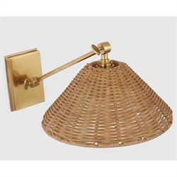 Visual Comfort Wimberley Natural Wicker Soft Brass Single Library Wall Light|