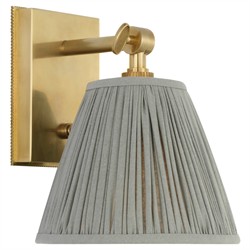 Visual Comfort Wimberley Blue Linen Pleated Soft Brass Bedside Wall Light|