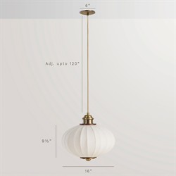 Elio Modern Antique Brass White Linen Globe Pendant - 16"|