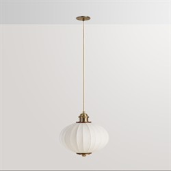 Elio Modern Antique Brass White Linen Globe Pendant - 16"|