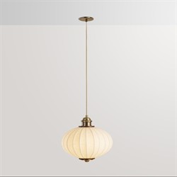Elio Modern Antique Brass White Linen Globe Pendant - 16"|