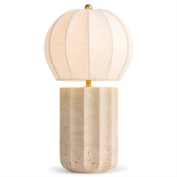 Portofino Coastal Natural Travertine White Linen Shade Table Lamp|
