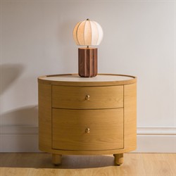 Portofino Coastal Brown Walnut White Linen Shade Table Lamp|