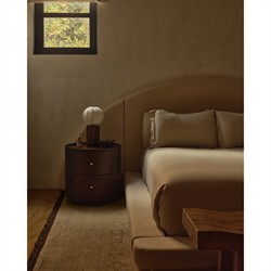 Portofino Coastal Brown Walnut White Linen Shade Table Lamp|