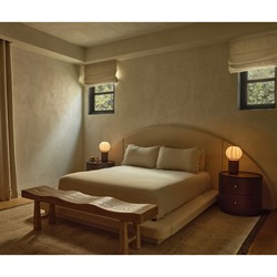 Portofino Coastal Brown Walnut White Linen Shade Table Lamp|