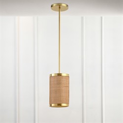 Sorella Coastal Beach Gold Metal Natural Rattan Shade Pendant|