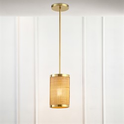 Sorella Coastal Beach Gold Metal Natural Rattan Shade Pendant|