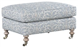 Carter Blue Porcelain Cotton Weave Ottoman|