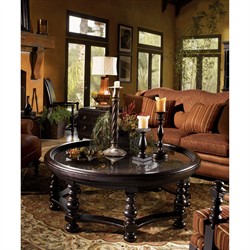 Plantation Updated Traditional Black Wood Round Coffee Table|