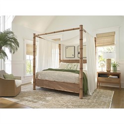 Elias Coastal Beach Brown Rattan Canopy Bed - Queen|