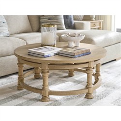 Hailey Updated Traditional Brown Oak Wood Round Coffee Table|