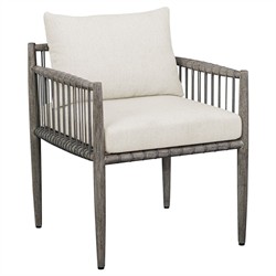 Dara Coastal Beach Grey Mahogany Wood Rope Outdoor Dining Arm Chair|