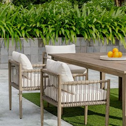 Dara Coastal Beach Grey Mahogany Wood Rope Outdoor Dining Arm Chair|