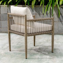 Dara Coastal Beach Grey Mahogany Wood Rope Outdoor Dining Arm Chair|