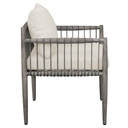 Dara Coastal Beach Grey Mahogany Wood Rope Outdoor Dining Arm Chair|