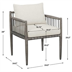 Dara Coastal Beach Grey Mahogany Wood Rope Outdoor Dining Arm Chair|