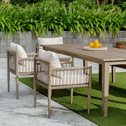 Dara Coastal Beach Grey Mahogany Wood Rope Rectangular Outdoor Ottoman|