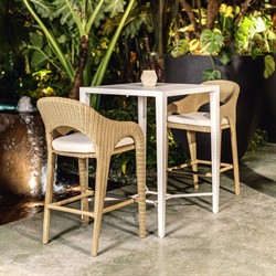 Kaela Coastal Beach Brown Woven Wicker Outdoor Counter Stool|