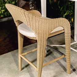 Kaela Coastal Beach Brown Woven Wicker Outdoor Counter Stool|