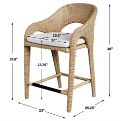 Kaela Coastal Beach Brown Woven Wicker Outdoor Counter Stool|