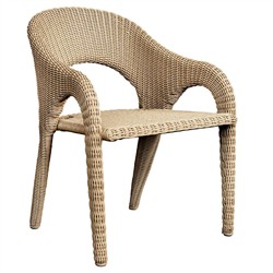 Kaela Coastal Beach Brown Woven Wicker Outdoor Dining Arm Chair|
