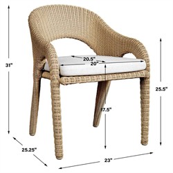 Kaela Coastal Beach Brown Woven Wicker Outdoor Dining Arm Chair|