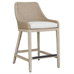 Amalfi Coastal Beach Grey Mahogany Wood Woven Wicker Outdoor Counter Stool|