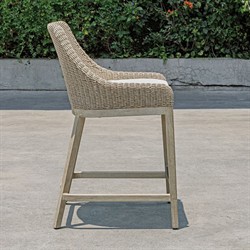 Amalfi Coastal Beach Grey Mahogany Wood Woven Wicker Outdoor Counter Stool|