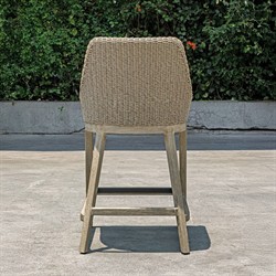 Amalfi Coastal Beach Grey Mahogany Wood Woven Wicker Outdoor Counter Stool|