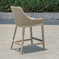 Amalfi Coastal Beach Grey Mahogany Wood Woven Wicker Outdoor Counter Stool|