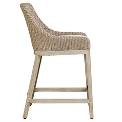 Amalfi Coastal Beach Grey Mahogany Wood Woven Wicker Outdoor Counter Stool|
