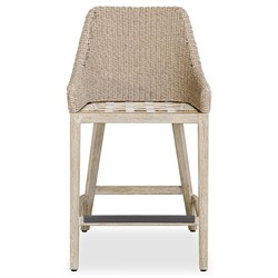 Amalfi Coastal Beach Grey Mahogany Wood Woven Wicker Outdoor Counter Stool|