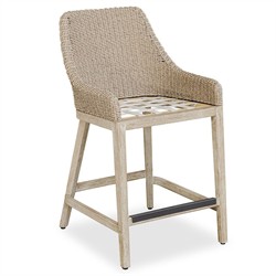 Amalfi Coastal Beach Grey Mahogany Wood Woven Wicker Outdoor Counter Stool|