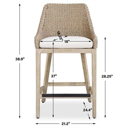 Amalfi Coastal Beach Grey Mahogany Wood Woven Wicker Outdoor Counter Stool|