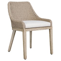 Amalfi Coastal Beach Grey Mahogany Wood Woven Wicker Outdoor Dining Chair|