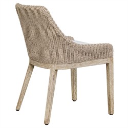 Amalfi Coastal Beach Grey Mahogany Wood Woven Wicker Outdoor Dining Chair|