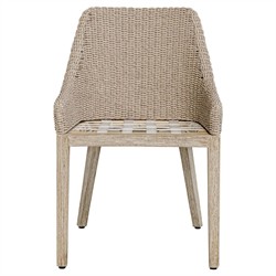 Amalfi Coastal Beach Grey Mahogany Wood Woven Wicker Outdoor Dining Chair|