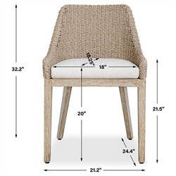 Amalfi Coastal Beach Grey Mahogany Wood Woven Wicker Outdoor Dining Chair|